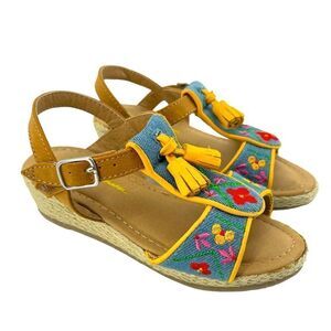 Hanna Andersson Anka Sunshine Girl’s Embroidered Tassel Platform Sandals Size 11